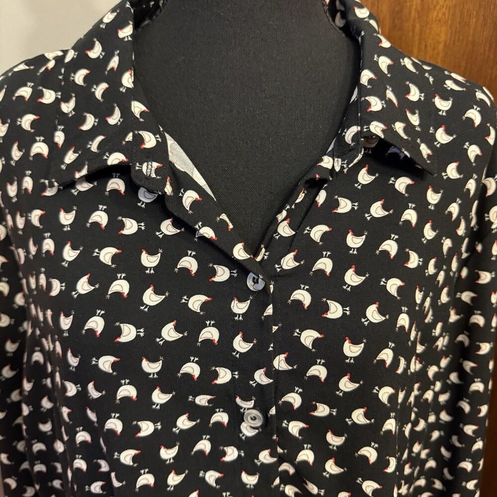 Cloth & Portrait Top XXL Womens Button Up Chicken Novelty Print Farmcore Office - Picture 1 of 8